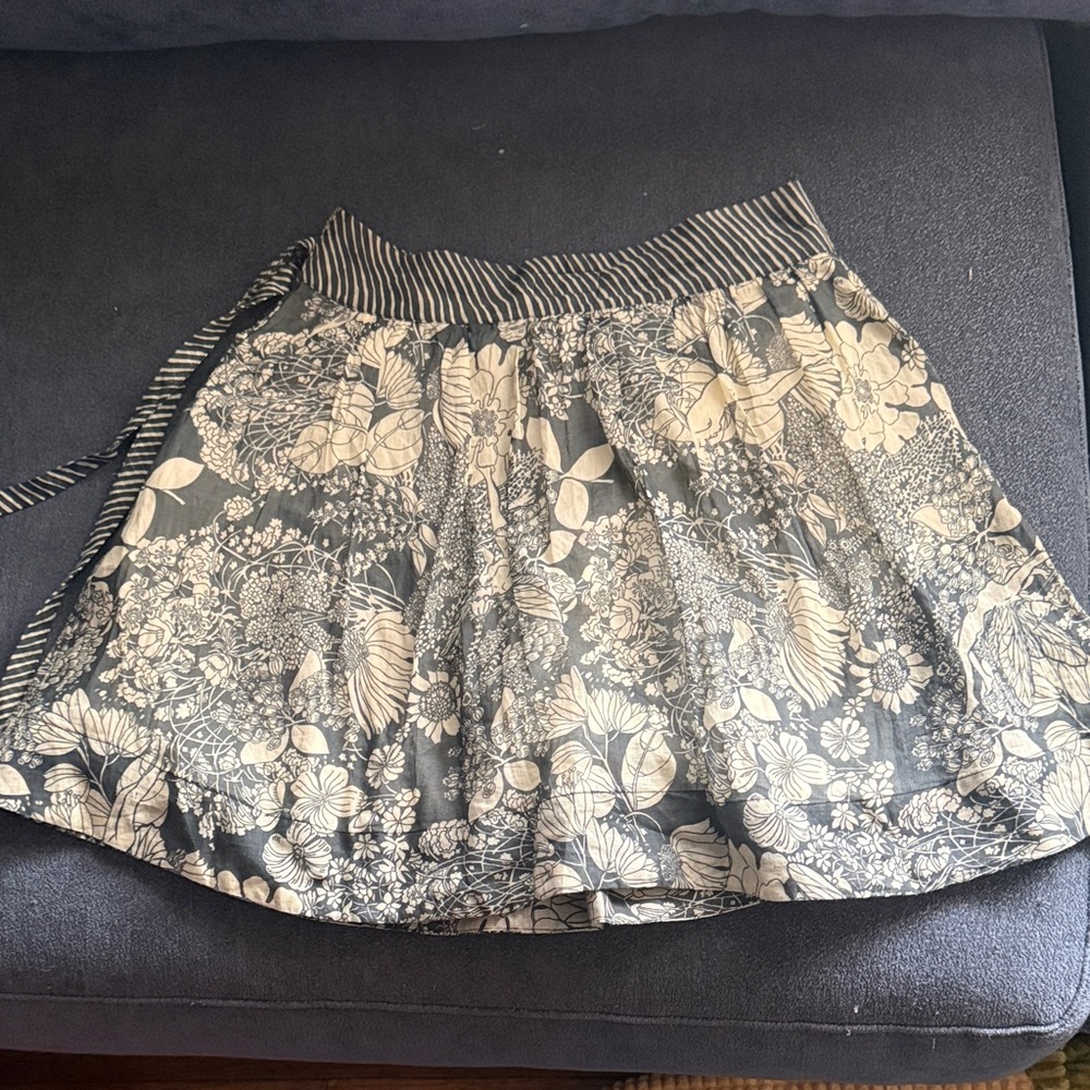 MOTHER Black and Cream Floral A-Line Skirt with Striped Waist
